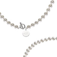 Simulated Pearl Toggle Necklace with Engraved Tag Simulated Pearl Toggle Necklace with Engraved Tag