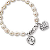 Pearl Bracelet with crystal heart and KD heart lavaliere Pearl Bracelet with crystal heart and KD heart lavaliere